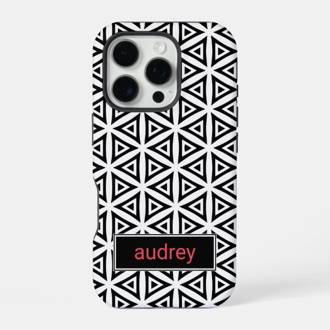 Coque iPhone Crisp triangulaire motif noir et blanc Votre nom (Verso)