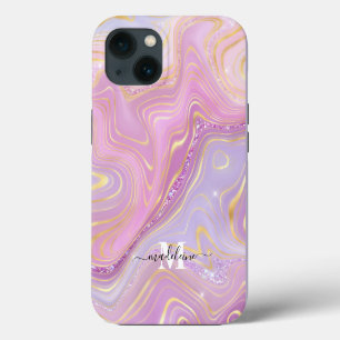 Etui iPhone 13 Cristal Marbré Rose Et Violet Agate Iridescent C