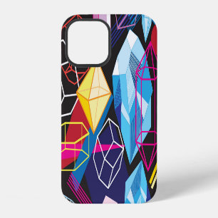 Coque iPhone 12 Cristaux colorés, fond abstrait sombre