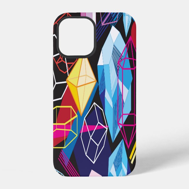 Coque iPhone Cristaux colorés, fond abstrait sombre (Verso)