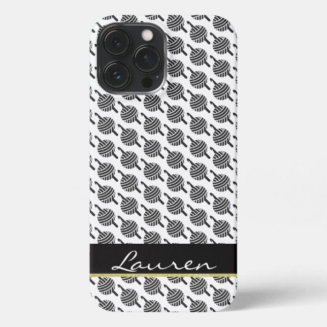 Coque iPhone Crochet + Fil ・ Étiquette noir et or + texte (Verso)