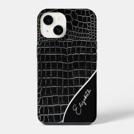Coque Pour iPhone 14 Crocodile noir personnalisé