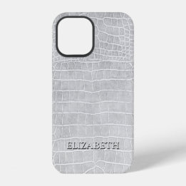 Coque iPhone 12 Crocodile Pearl Gray Faux Leather Personnaliser le