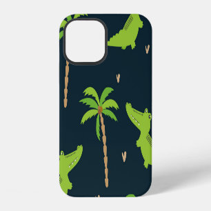Coque iPhone 12 Crocodiles de dessin animé : motif Palmes d'alliga