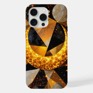 Coque iPhone 15 Pro Max Croissant de Lune Doré avec Étoiles Géométriques C