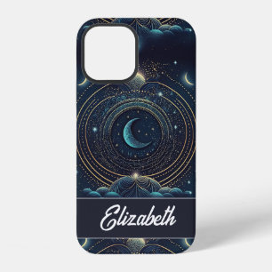 Coque iPhone 12 Croissant de lune et étoiles magiques personnalisé