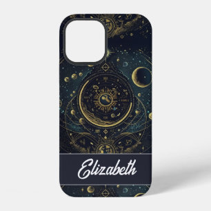 Coque iPhone 12 Croissant de lune personnalisé et étoiles célestes