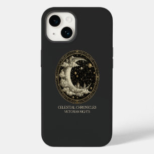 Coque Pour iPhone 14 Croissant de Lune Vintage avec Nuages, Rétro Victo