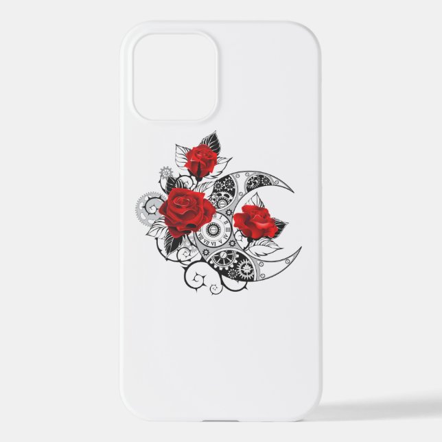 Coque iPhone Croissant mécanique avec roses rouges (Verso)