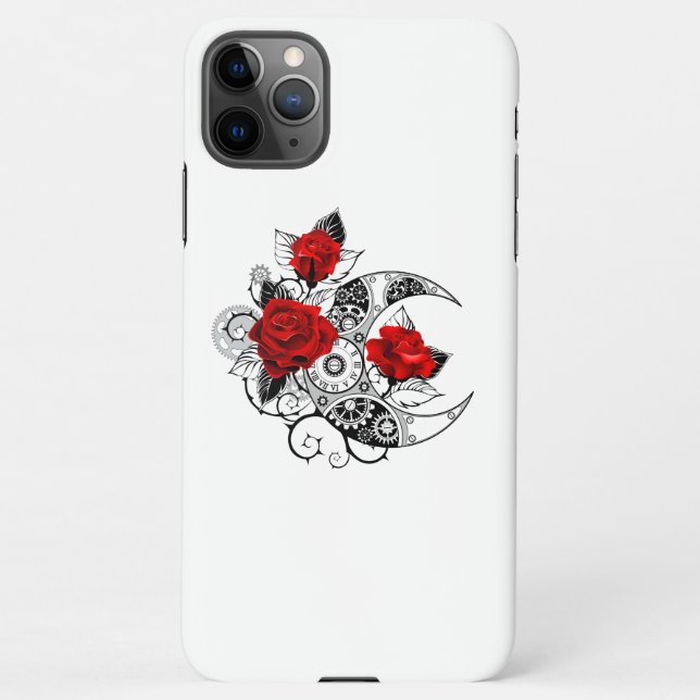 Coque iPhone Croissant mécanique avec roses rouges (Dos)