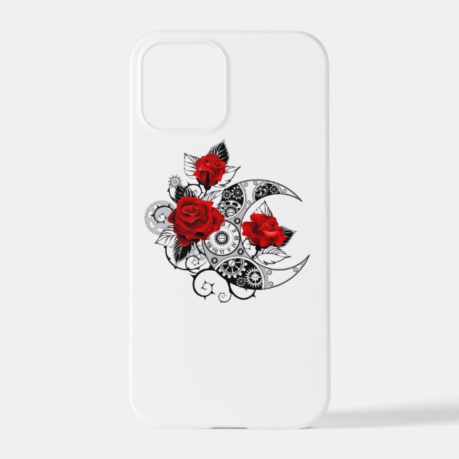 Coque iPhone Croissant mécanique avec roses rouges (Verso)