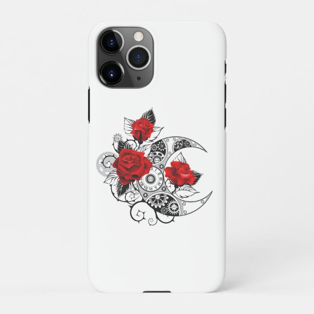Coque iPhone Croissant mécanique avec roses rouges (Dos)