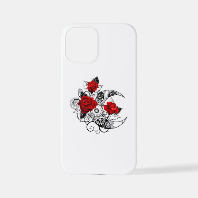 Coque iPhone Croissant mécanique avec roses rouges (Verso)