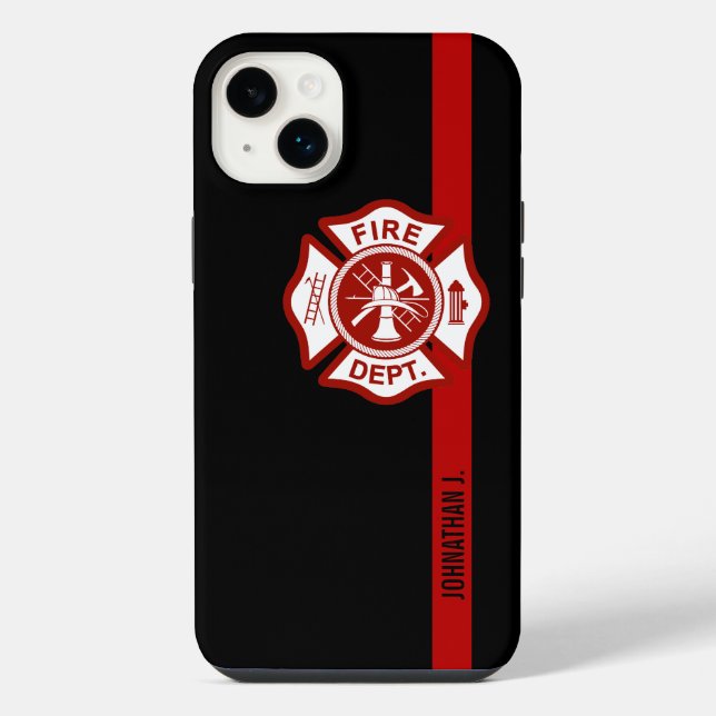 Coque iPhone Croix de Malte de pompier Ligne rouge fine (Verso)