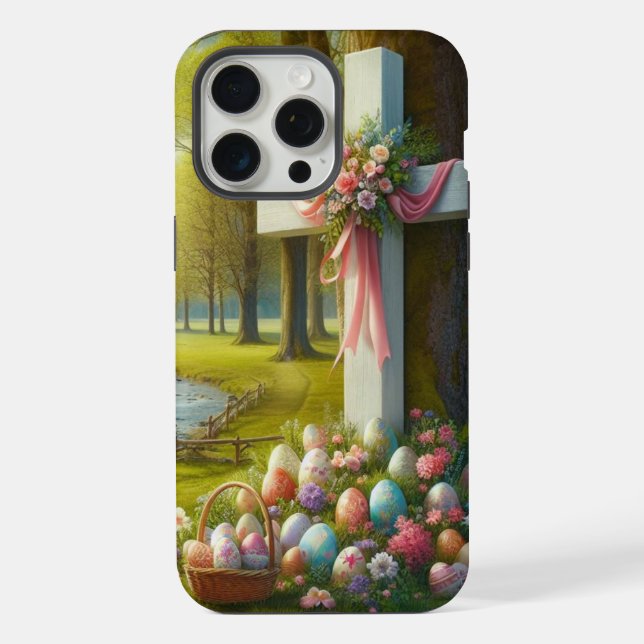 Coque iPhone croix de Pâques avec des œufs (Verso)