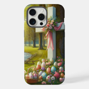 Coque iPhone 15 Pro Max Croix de Pâques avec oeufs