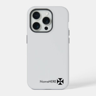 Coque iPhone 15 Pro Croix de Pattee noire personnalisée Art, Gris Clai