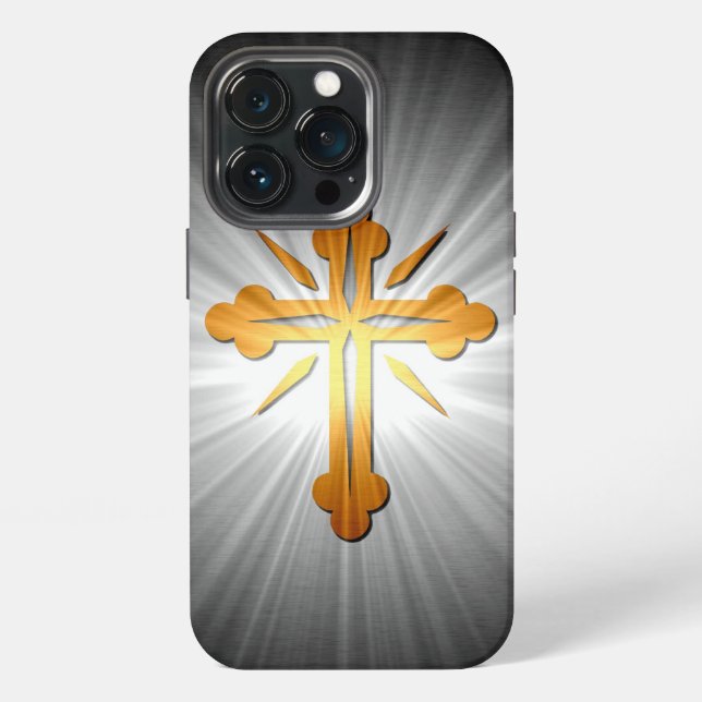 Coque iPhone Croix dorée sur rayons de soleil (Dos)