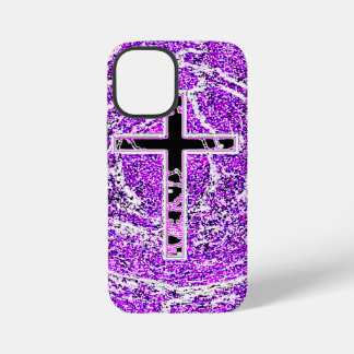 COQUE iPhone 12 MINI CROIX NOIRE ET ROSE AVEC ARRIÈRE - PLAN VIOLET