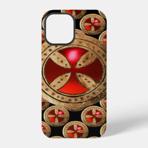 Coque iPhone 12 Croix Templière Antique Gemme Rubis Rouge
