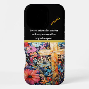 Coque iPhone 16 Pro Max Croix vibrante avec fleurs épanouies