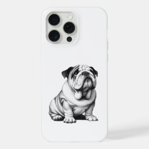 Coque iPhone 15 Pro Max Croquis de bouledogue noir et blanc adorable