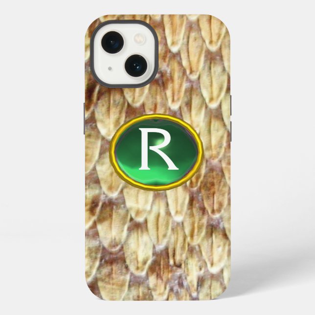 Coque iPhone CROTALUS Peau de serpent imprimée Monogramme vert  (Verso)