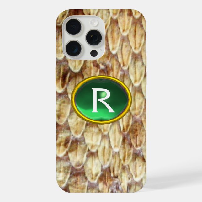 Coque iPhone CROTALUS Peau de serpent imprimée Monogramme vert  (Verso)