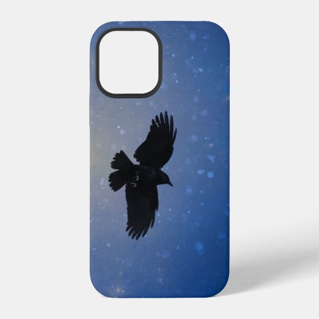Coque iPhone Crow Dans Un Ciel Bleu Neige (Verso)
