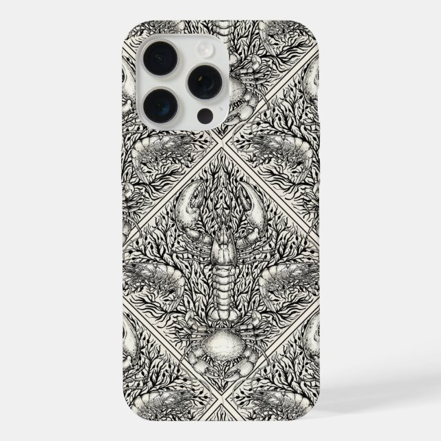 Coque iPhone Crustacéen en noir et blanc naturel (Verso)