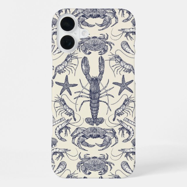 Coque iPhone crustacés de cornwall damas bleu perle  (Verso)