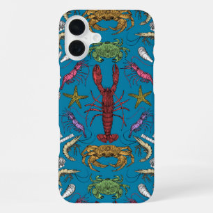 Coque iPhone 16 Plus crustacés de cornwall damas pop bleu