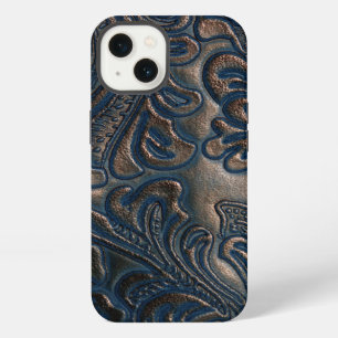 Etui iPhone 13 Cuir Brun Foncé Embossé Vintage Usé