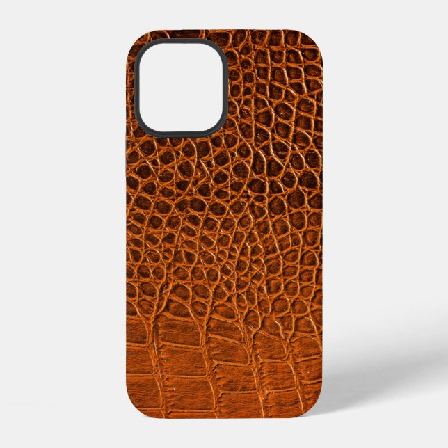 Coque iPhone Cuir de crocodile marron (Verso)