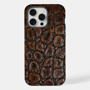 Coque iPhone 15 Pro Max cuir de crocodile marron vintage sauvage d'alligat