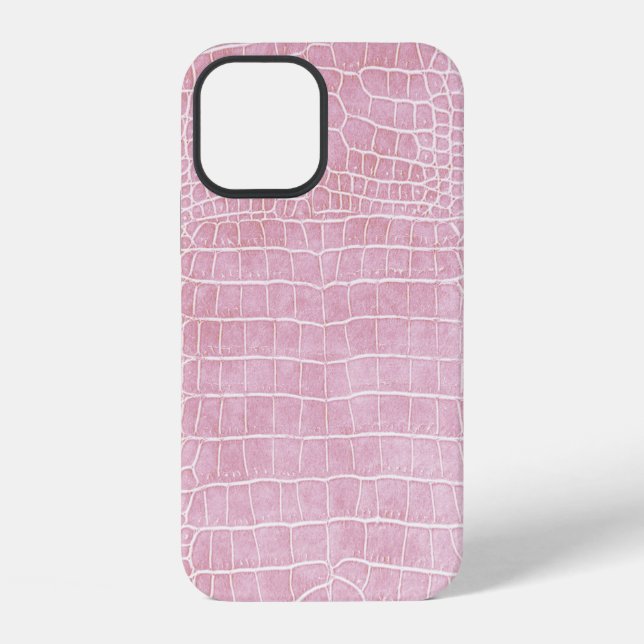 Coque iPhone Cuir de faux crocodile rose bébé (Verso)