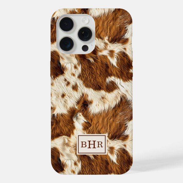 Coque iPhone Cuir de vache marron tacheté monogrammé (Verso)