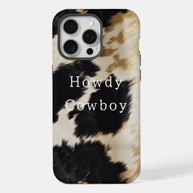 Coque iPhone Cuir de vache noir blanc (Verso)