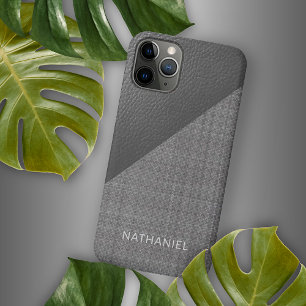 Coque iPhone 16 Pro Max Cuir Faux Gris Clair Moyen Foncé Personnalisé