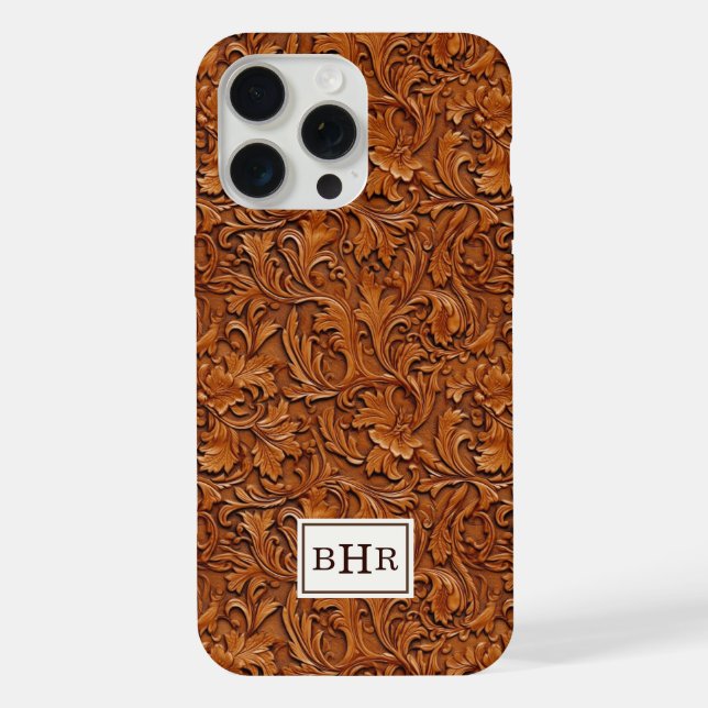 Coque iPhone Cuir Monogrammé Brun Outilé (Verso)