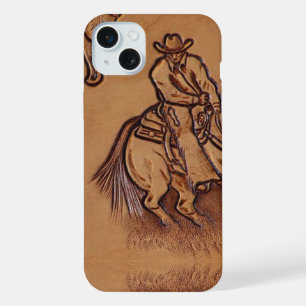 Coque iPhone 15 Plus Cuir occidental cavalier Rodéo Cow-boy