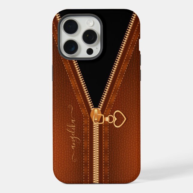 Coque iPhone Cuir Simulé Zip à Coeur (Verso)