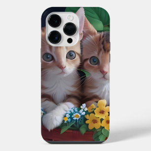 Coque Pour Pour iPhone 14 Pro Max Cuisinement Cute Kittens dans un panier à fleurs