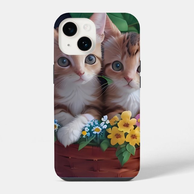 Coque iPhone Cuisinement Cute Kittens dans un panier à fleurs (Verso)