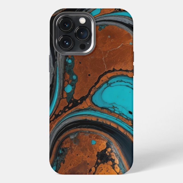 Coque iPhone Cuivre avec abstrait Turquoise (Verso)