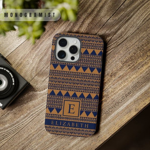 Coque iPhone 15 Pro Max Cuivre Marron Personnalisable Bleu Nuit Aztec