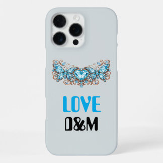 Coque iPhone 16 Pro Max Custom Blue Butterflies Love Valentine Day Gift