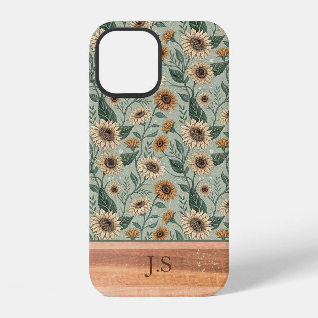 Coque iPhone Custom Boho Sunflowers Wood Effect (Verso)