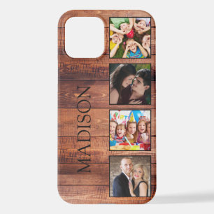 Coque iPhone 12 Custom Family Photo Collage Reclaimed Wood