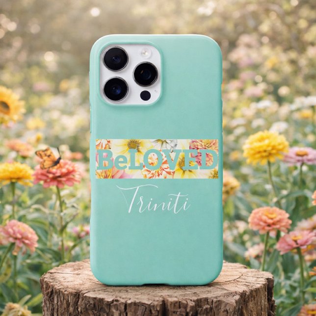 Coque iPhone Custom Floral Pastel Blue Green Beloved Christian (Soft Pastel Floral Beloved Custom Name Christian)